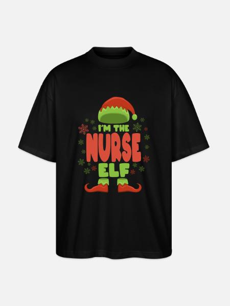Nurse Christmas Elf - Stanley/Stella Oversized Unisex Organic T-shirt Blaster 2.0 - black