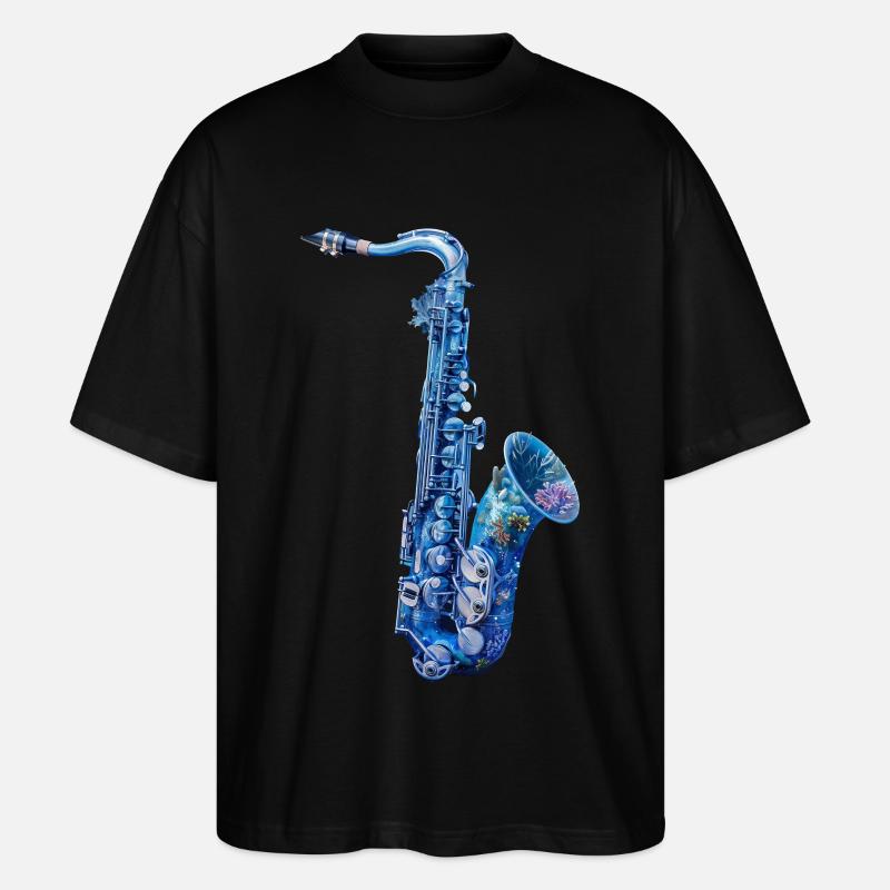 Fish Saxophone - Stanley/Stella Oversized Unisex Organic T-shirt Blaster 2.0 - black