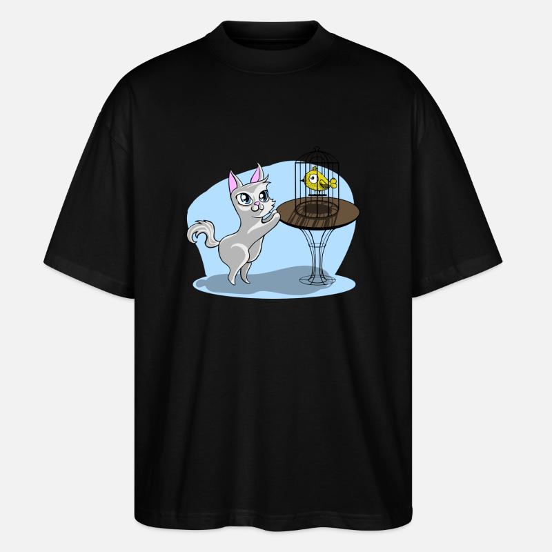 Katze mit Vogel - Stanley/Stella Oversized Unisex Bio T-Shirt Blaster 2.0 - Schwarz