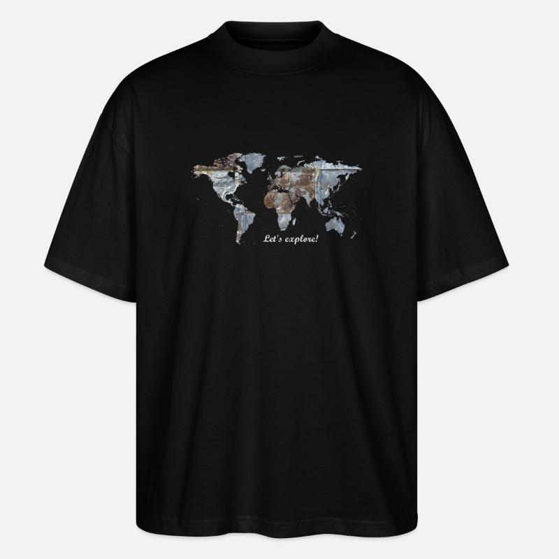 Weltkarte - Let's explore! - Stanley/Stella Oversized Unisex Bio T-Shirt Blaster 2.0 - Schwarz