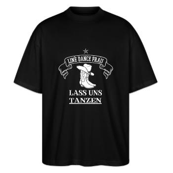 Linedance - Stanley/Stella Oversized Unisex Bio T-Shirt Blaster 2.0 - Schwarz - Vorne - Alina (178cm) & Michal (187cm)