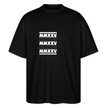 Klasse von 2025 Abi Abiturient Abitur 2025 - Stanley/Stella Oversized Unisex Bio T-Shirt Blaster 2.0 - Schwarz - Vorne - Alina (178cm) & Michal (187cm)