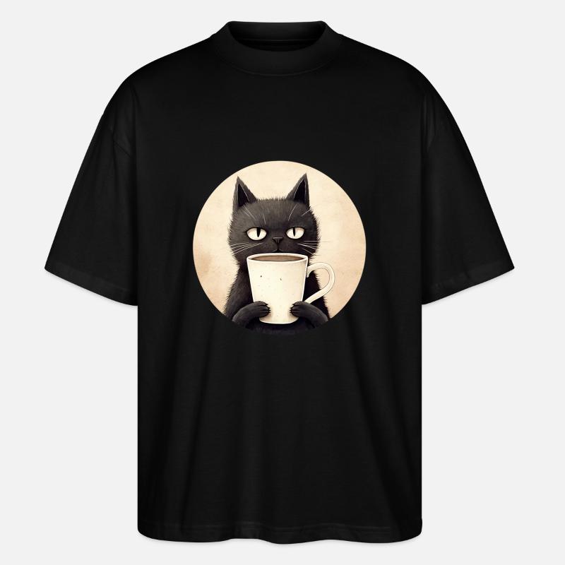 Katze mit Kaffee - Stanley/Stella Oversized Unisex Bio T-Shirt Blaster 2.0 - Schwarz