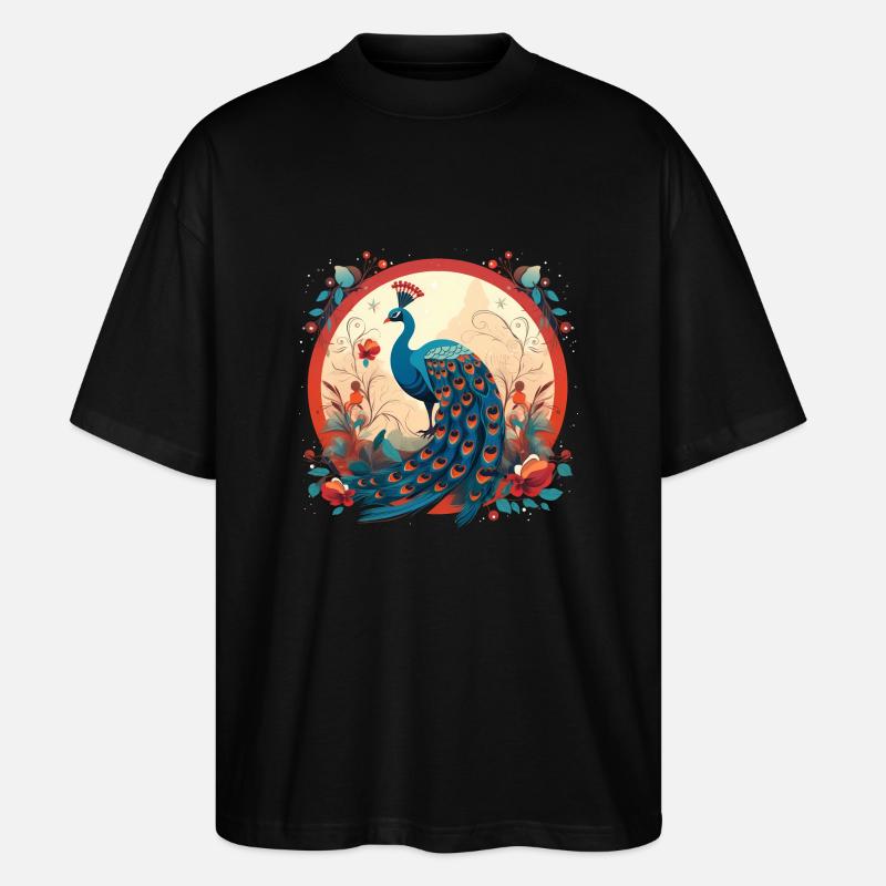 Pfauenvogel mit Floal-Elementen - Stanley/Stella Oversized Unisex Bio T-Shirt Blaster 2.0 - Schwarz