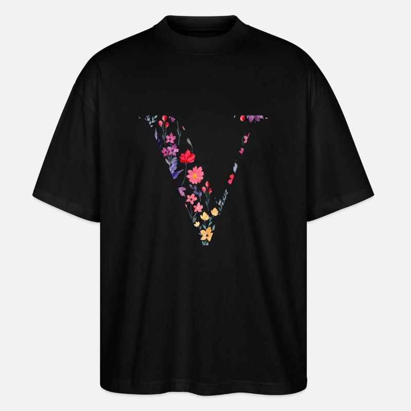 Personalisierter Blumenbuchstabe V - Geschenkidee - Stanley/Stella Oversized Unisex Bio T-Shirt Blaster 2.0 - Schwarz