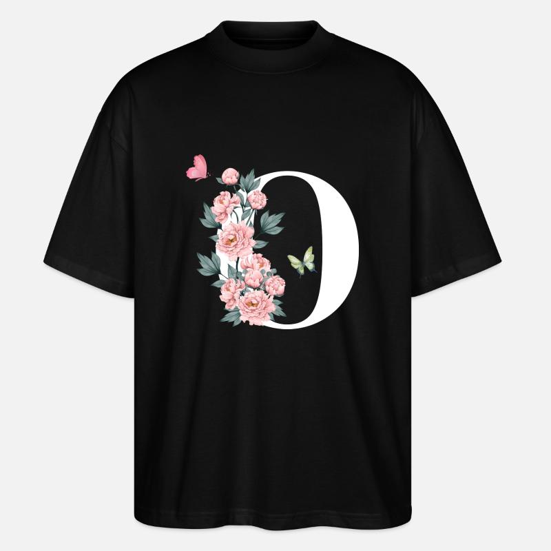 Lettre o fleurs rose - T-shirt bio Blaster 2.0 coupe oversize Stanley/Stella Unisexe - noir