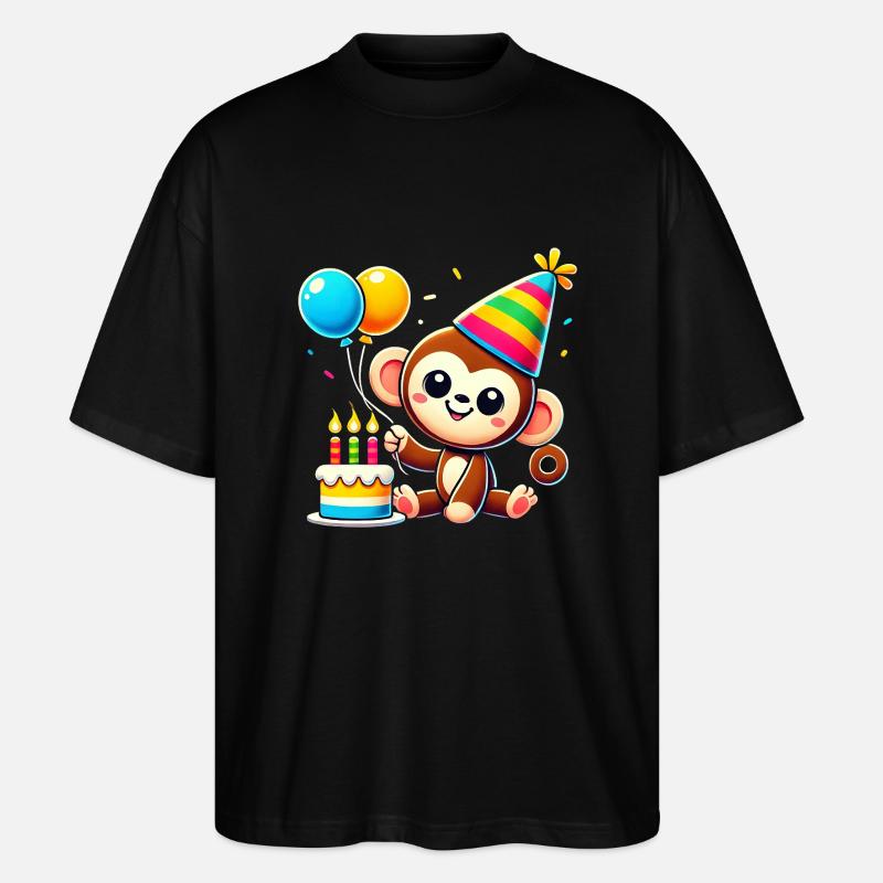 Monkey Kid Celebrating Birthday - Stanley/Stella Oversized Unisex Bio T-Shirt Blaster 2.0 - Schwarz