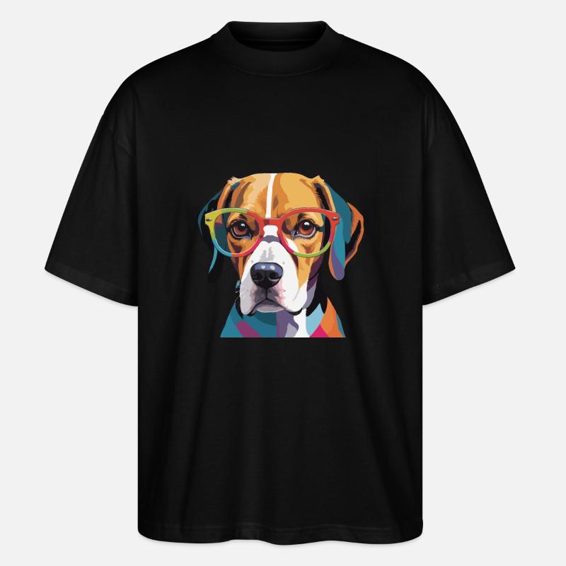 Beagle Dog Cool mit Brille - Stanley/Stella Oversized Unisex Bio T-Shirt Blaster 2.0 - Schwarz
