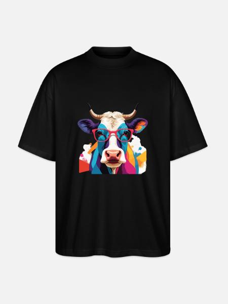 Cow Cool with Glasses Cool - Stanley/Stella Oversized Unisex Organic T-shirt Blaster 2.0 - black