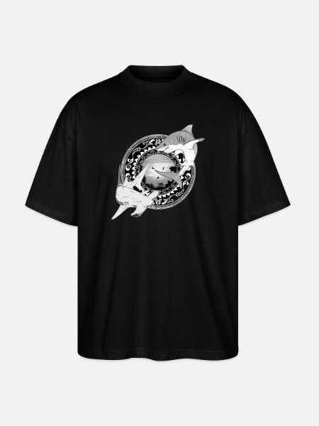 Hammerhead Great White Shark Hawaiian - Stanley/Stella Oversized Unisex Organic T-shirt Blaster 2.0 - black