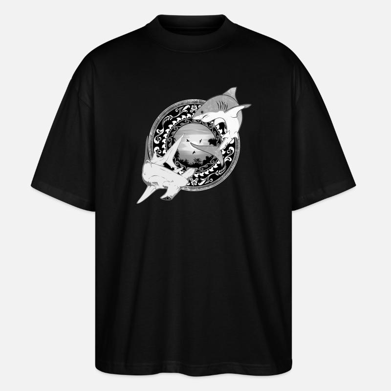 Hammerhead Great White Shark Hawaiian - Stanley/Stella Oversized Unisex Organic T-shirt Blaster 2.0 - black