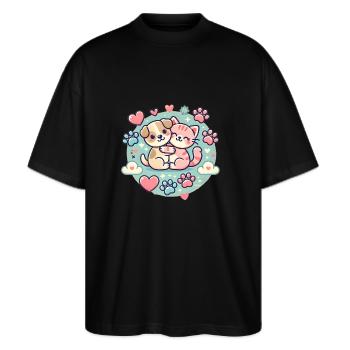 Best Friends – Dog & Cat - Stanley/Stella Oversized Unisex Organic T-shirt Blaster 2.0 - black - Front - Alina (178cm) & Michal (187cm)