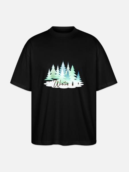 Winter Winter Landscape Snow Firs - Stanley/Stella Oversized Unisex Organic T-shirt Blaster 2.0 - black