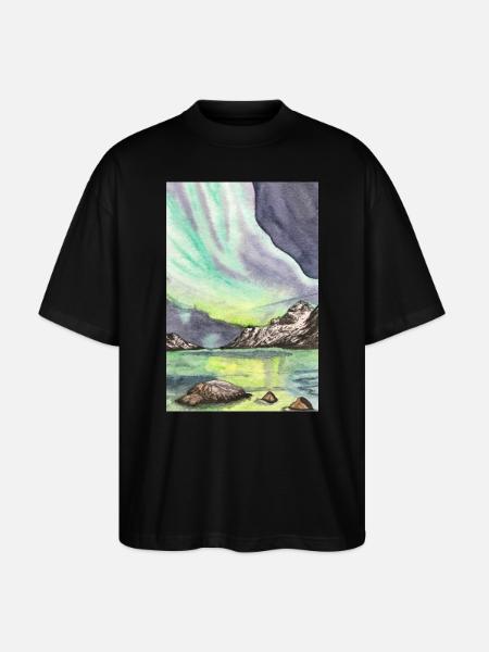Norge Nordlys Night Skandinavien Lofoten - Stanley/Stella Oversize Unisex Øko T-shirt Blaster 2.0 - sort