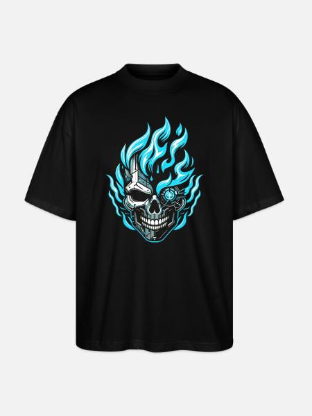 Cyberpunk Flame Skull - Stanley/Stella Oversized Unisex Organic T-shirt Blaster 2.0 - black