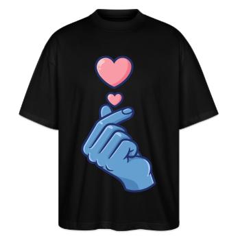 Kpop Musique coréenne Doigts mignons Cœur Amour Corée - T-shirt bio Blaster 2.0 coupe oversize Stanley/Stella Unisexe - noir - Devant - Alina (178cm) & Michal (187cm)