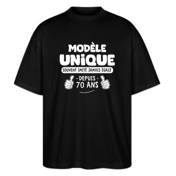anniversaire 70 ans modèle unique depuis 70 ans - T-shirt bio Blaster 2.0 coupe oversize Stanley/Stella Unisexe - noir - Devant - Alina (178cm) & Michal (187cm)