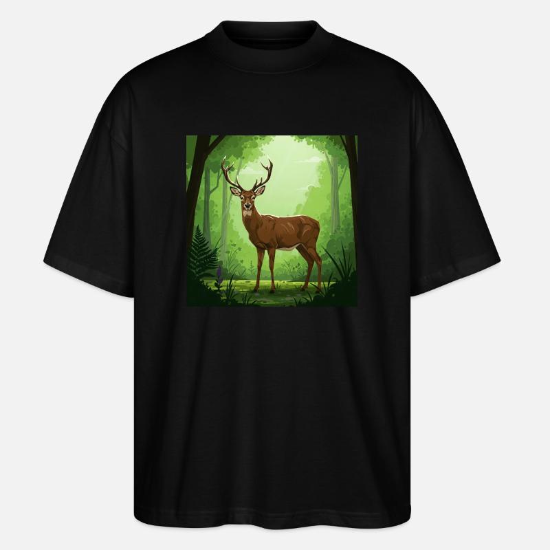 Hirsch - Naturschutz - Wald - Stanley/Stella Oversized Unisex Bio T-Shirt Blaster 2.0 - Schwarz