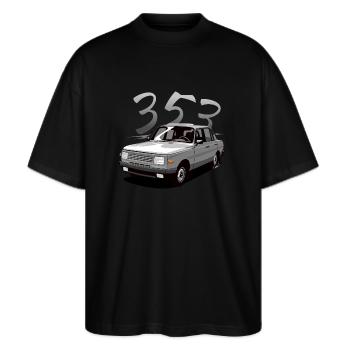 Wartburg 353 - Stanley/Stella Oversized Unisex Bio T-Shirt Blaster 2.0 - Schwarz - Vorne - Alina (178cm) & Michal (187cm)