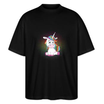 Süßes Einhorn - Stanley/Stella Oversized Unisex Bio T-Shirt Blaster 2.0 - Schwarz - Vorne - Alina (178cm) & Michal (187cm)
