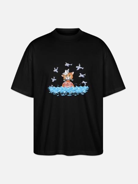 Fish cat - Stanley/Stella Oversized Unisex Organic T-shirt Blaster 2.0 - black