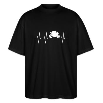 Motorrad Herzschlag Herz Puls Herzklopfen Maschine - Stanley/Stella Oversized Unisex Bio T-Shirt Blaster 2.0 - Schwarz - Vorne - Alina (178cm) & Michal (187cm)