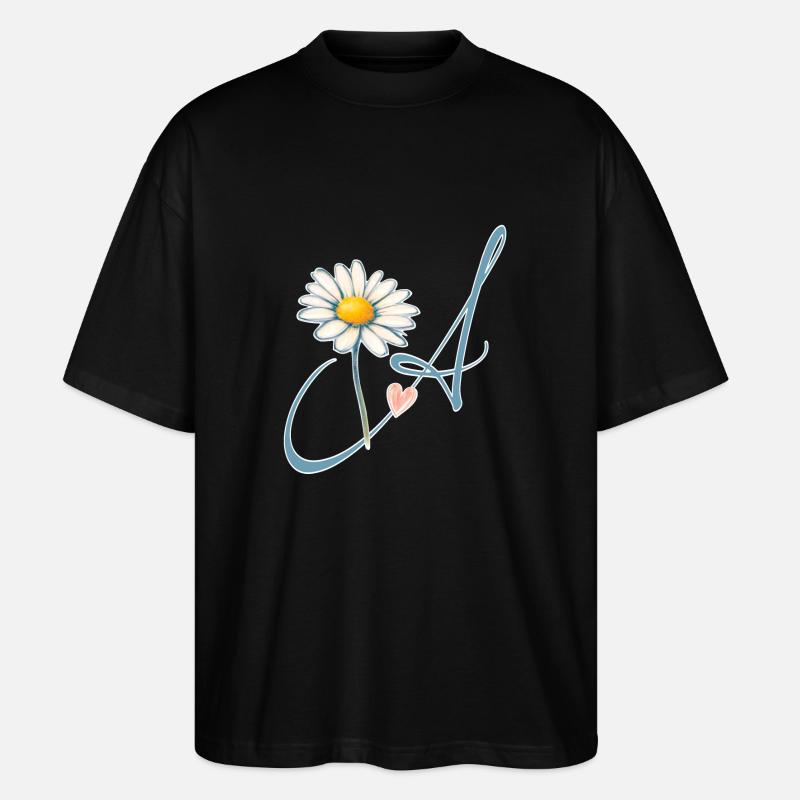 Buchstabe A Gänseblümchen Herz - Stanley/Stella Oversized Unisex Bio T-Shirt Blaster 2.0 - Schwarz