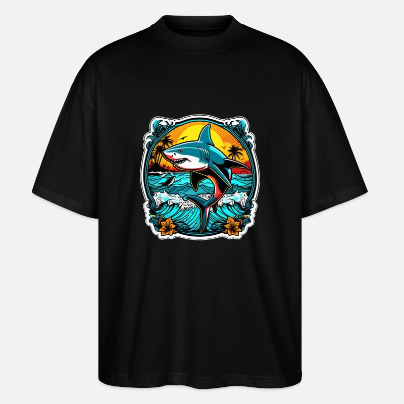 requin et coucher de soleil - T-shirt bio Blaster 2.0 coupe oversize Stanley/Stella Unisexe - noir