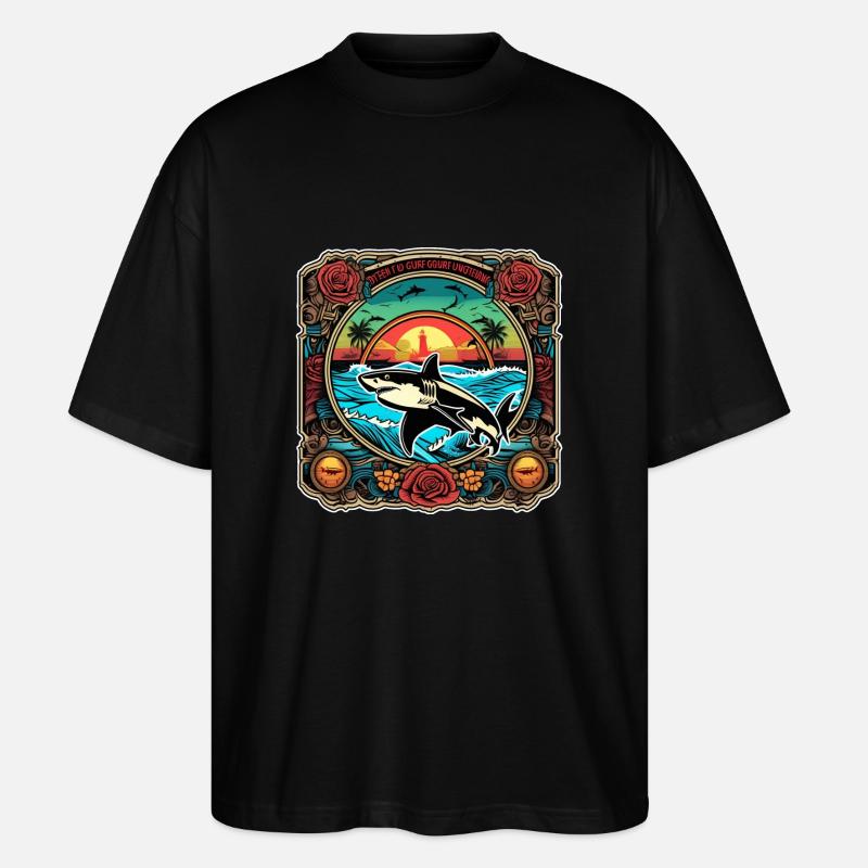requin et coucher de soleil - T-shirt bio Blaster 2.0 coupe oversize Stanley/Stella Unisexe - noir