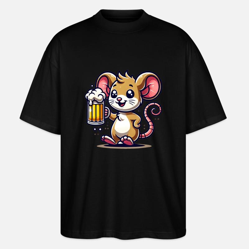 Cute Mouse Drinking Beer - Stanley/Stella Oversized Unisex Bio T-Shirt Blaster 2.0 - Schwarz