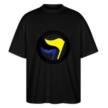 Neoliberale Aktion - Stanley/Stella Oversized Unisex Bio T-Shirt Blaster 2.0 - Schwarz - Vorne - Alina (178cm) & Michal (187cm)