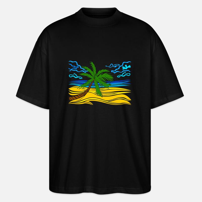 palm tree on the beach - Stanley/Stella Oversized Unisex Organic T-shirt Blaster 2.0 - black