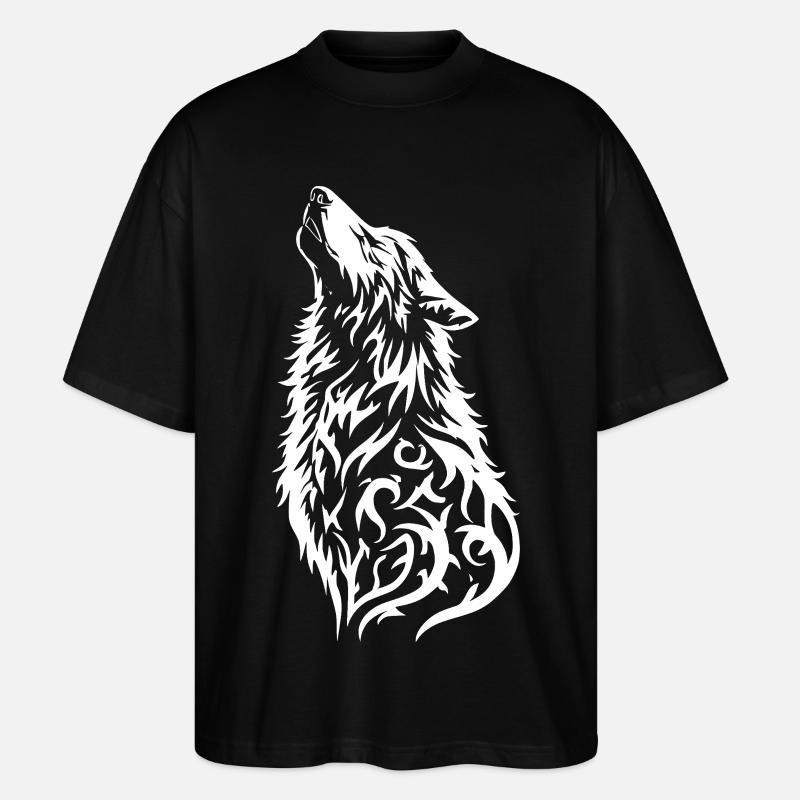 Wild Wolf Head Tattoo Design - Stanley/Stella Oversized Unisex Organic T-shirt Blaster 2.0 - black