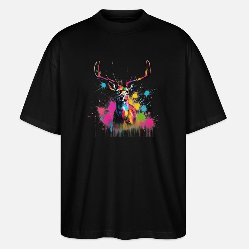 Buntes Hirschportrait - Stanley/Stella Oversized Unisex Bio T-Shirt Blaster 2.0 - Schwarz