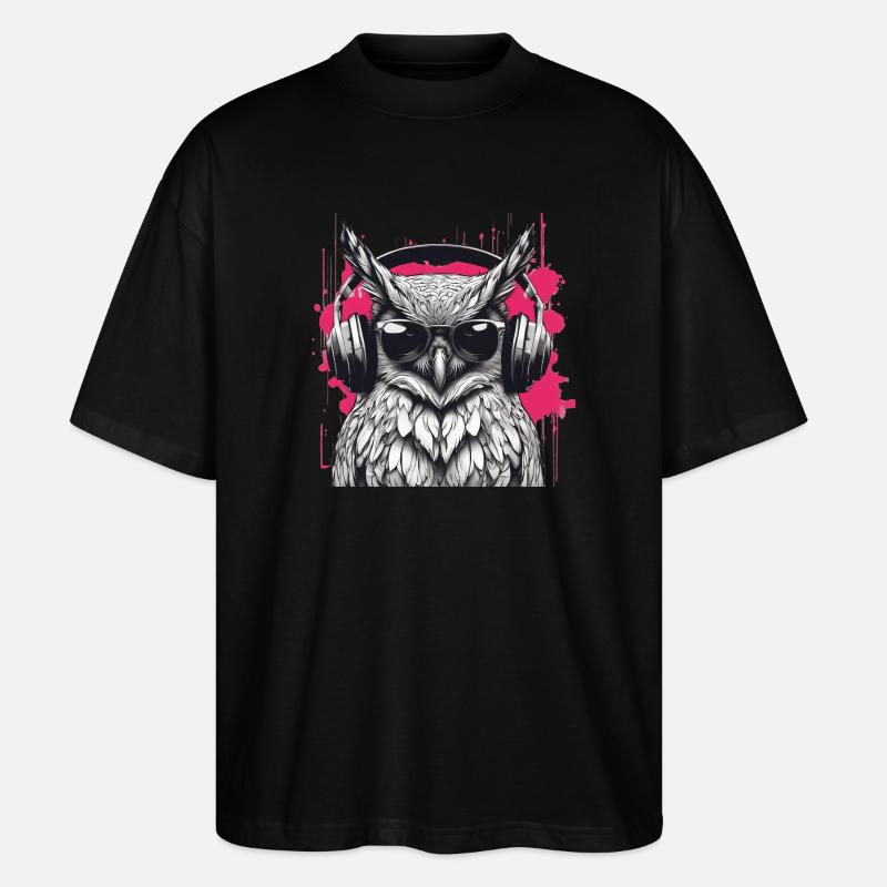 Eule mit Kopfhörer - Stanley/Stella Oversized Unisex Bio T-Shirt Blaster 2.0 - Schwarz