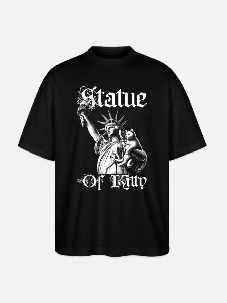 Liberty Cat Funny Liberty Holding White Cat - Stanley/Stella Oversized Unisex Organic T-shirt Blaster 2.0 - black