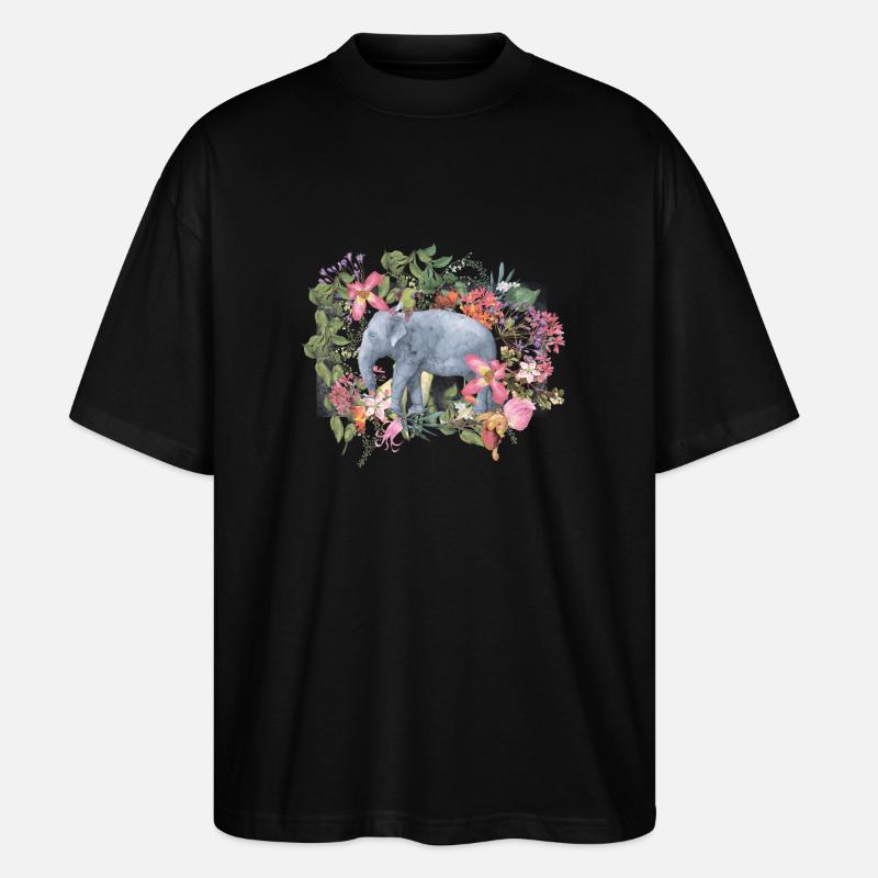 Elefant im Blütendschungel - Stanley/Stella Oversized Unisex Bio T-Shirt Blaster 2.0 - Schwarz
