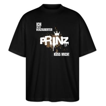 Ich bin ein verzauberter Prinz - küss mich! - Stanley/Stella Oversized Unisex Bio T-Shirt Blaster 2.0 - Schwarz - Vorne - Alina (178cm) & Michal (187cm)