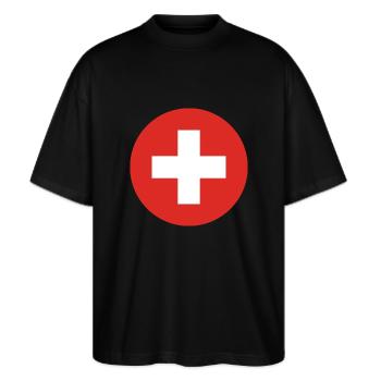 Schweiz Flagge Heimat Urlaub Geschenk - Stanley/Stella Oversized Unisex Bio T-Shirt Blaster 2.0 - Schwarz - Vorne - Alina (178cm) & Michal (187cm)