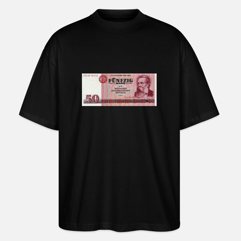 50 Markschein der DDR - Stanley/Stella Oversized Unisex Bio T-Shirt Blaster 2.0 - Schwarz