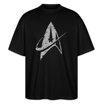 Star Trek Discovery Delta Abzeichen - Stanley/Stella Oversized Unisex Bio T-Shirt Blaster 2.0 - Schwarz - Vorne - Alina (178cm) & Michal (187cm)