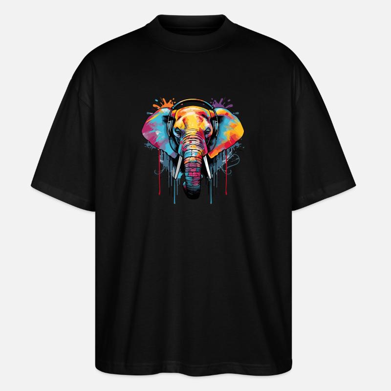 Elefant mit Kopfhörer Musik - Stanley/Stella Oversized Unisex Bio T-Shirt Blaster 2.0 - Schwarz