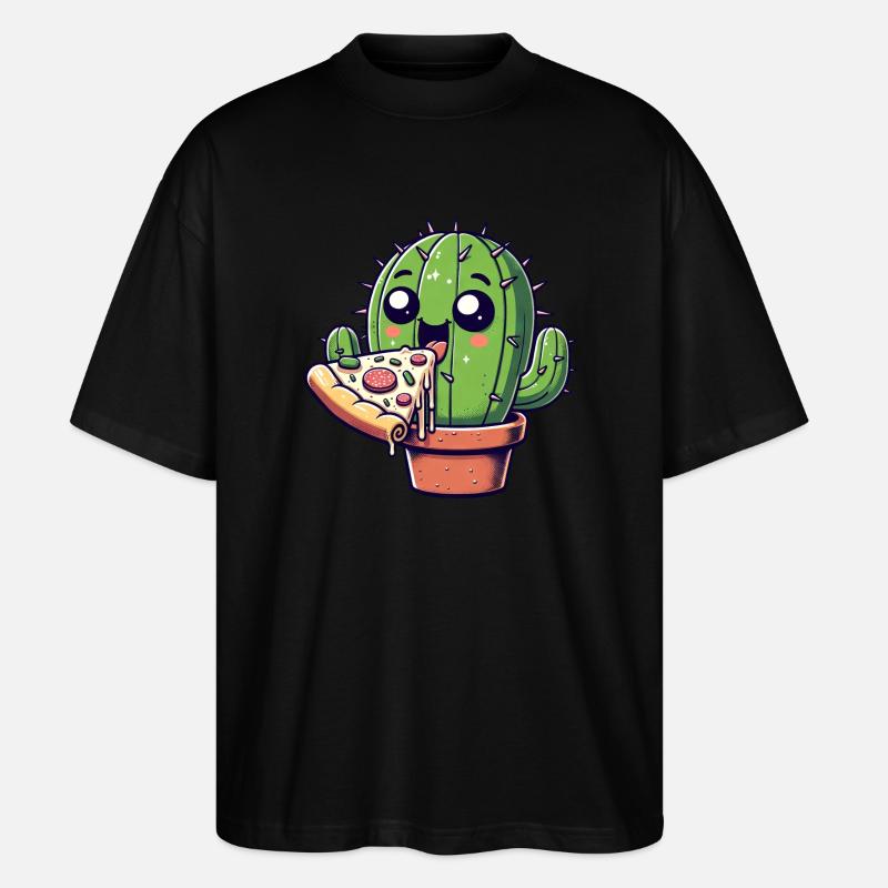 Bande dessinée mignonne Cactus Pizza - T-shirt bio Blaster 2.0 coupe oversize Stanley/Stella Unisexe - noir