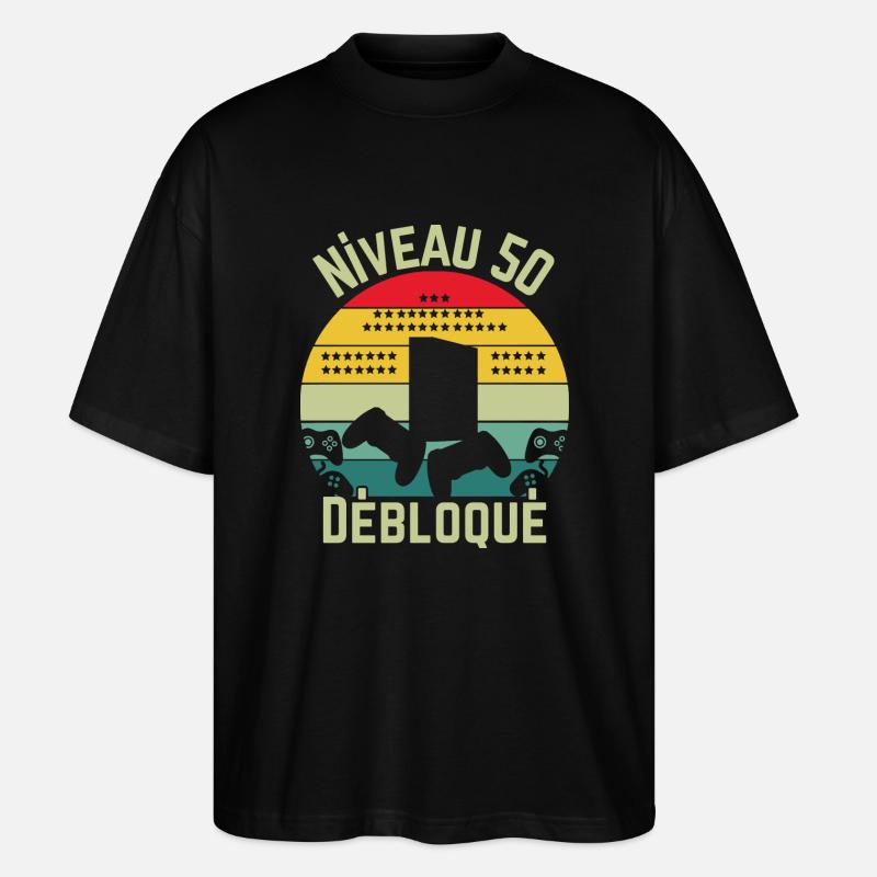 Niveau 50 Débloqué - T-shirt bio Blaster 2.0 coupe oversize Stanley/Stella Unisexe - noir