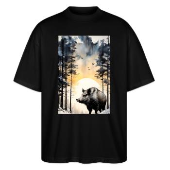 Sanglier - Chasse - T-shirt bio Blaster 2.0 coupe oversize Stanley/Stella Unisexe - noir - Devant - Alina (178cm) & Michal (187cm)