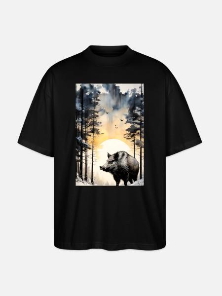 Wildschwein - Jagd - Stanley/Stella Oversized Unisex Bio T-Shirt Blaster 2.0 - Schwarz