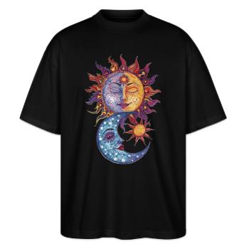 Sonne, Mond und Sterne - Stanley/Stella Oversized Unisex Bio T-Shirt Blaster 2.0 - Schwarz - Vorne - Alina (178cm) & Michal (187cm)