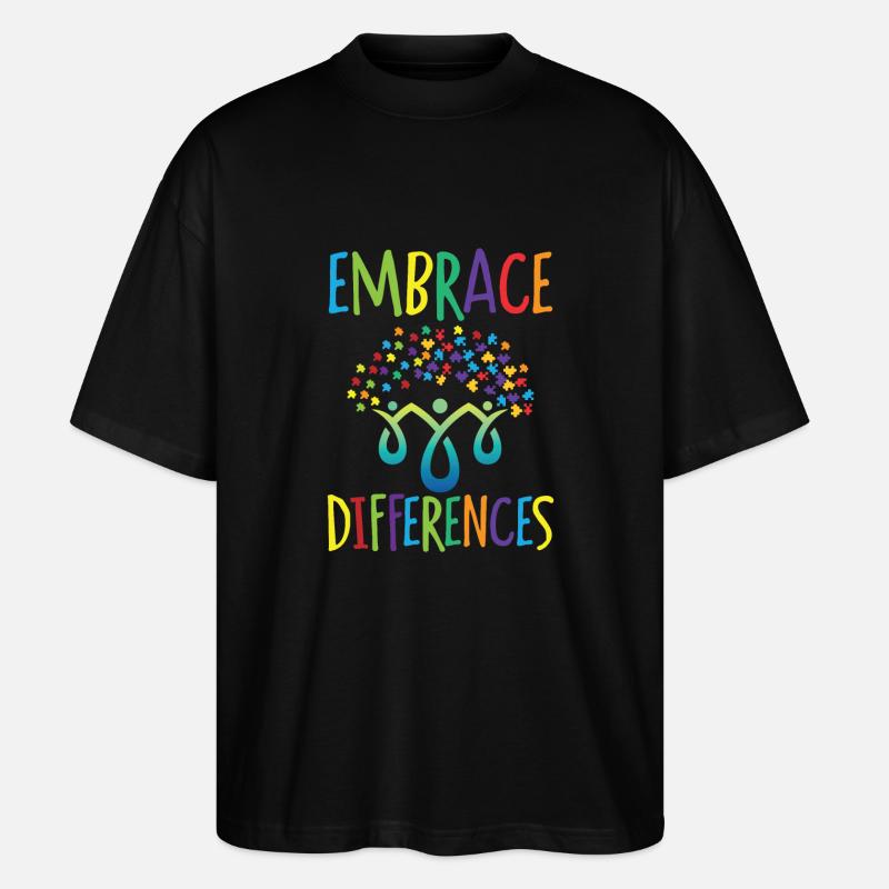 Embrace differences Autisme Handicap Compréhension - T-shirt bio Blaster 2.0 coupe oversize Stanley/Stella Unisexe - noir