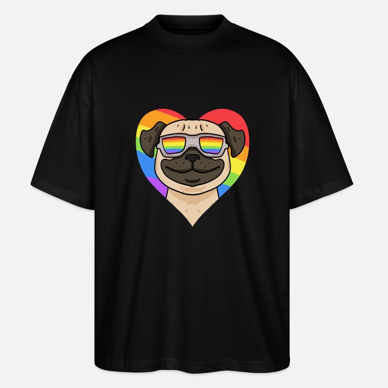 Mops Regenbogen Herz - Stanley/Stella Oversized Unisex Bio T-Shirt Blaster 2.0 - Schwarz