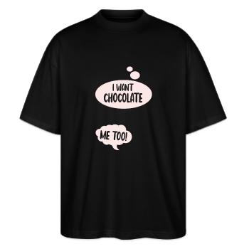 Ik wil chocolade zwangerschap - Stanley/Stella Uniseks oversized bio T-shirt Blaster 2.0 - zwart - Voor - Alina (178cm) & Michal (187cm)